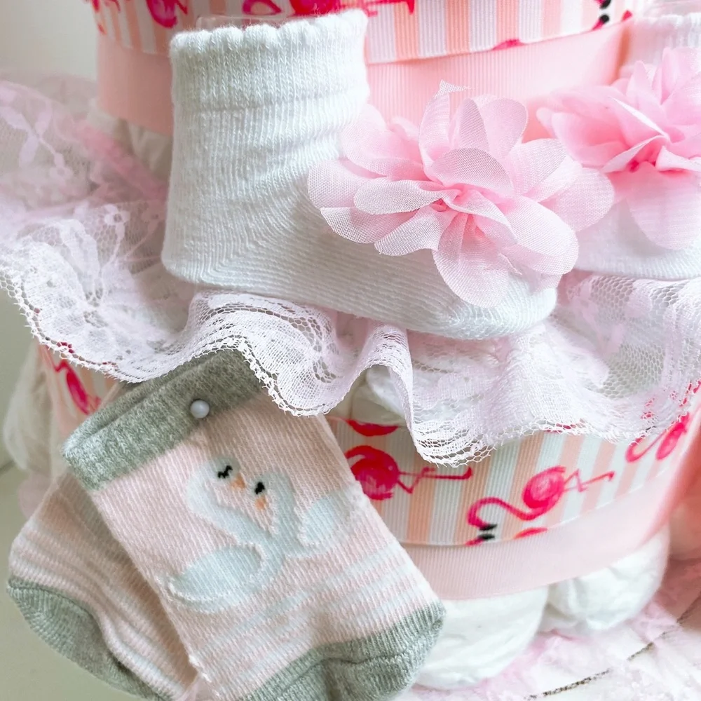 Flamingo Diaper Cake, Baby Shower Gift